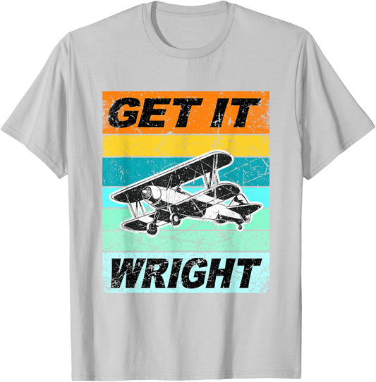 Retro Wright Brothers Shirt Get Wright Shirt Light Funny T-Shirt - T-Shirt | Ash