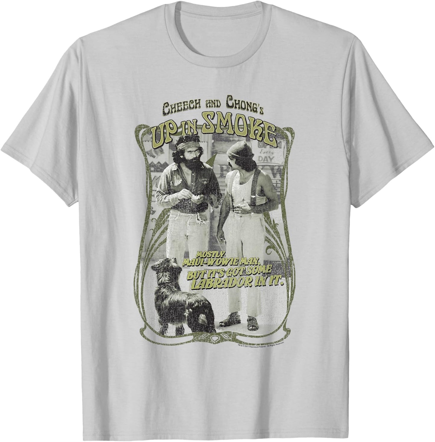 Up in Smoke Cheech and Chong Labrador T-Shirt - T-Shirt | Ash