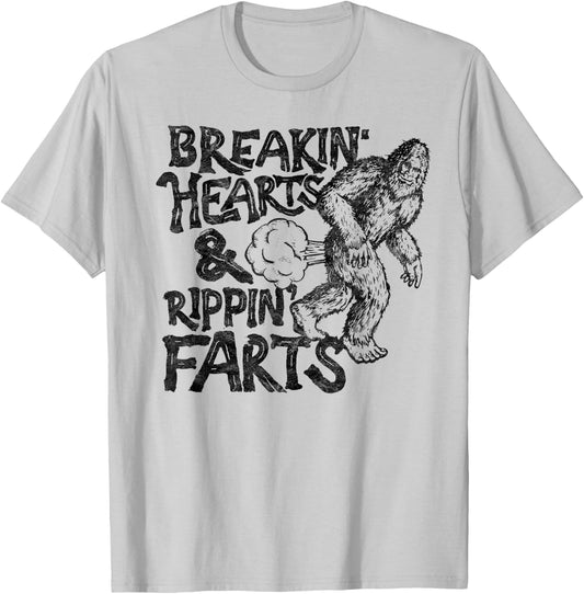 Breaking Hearts Ripping Farts! Funny Bigfoot Sasquatch Gas T-Shirt - T-Shirt | Ash