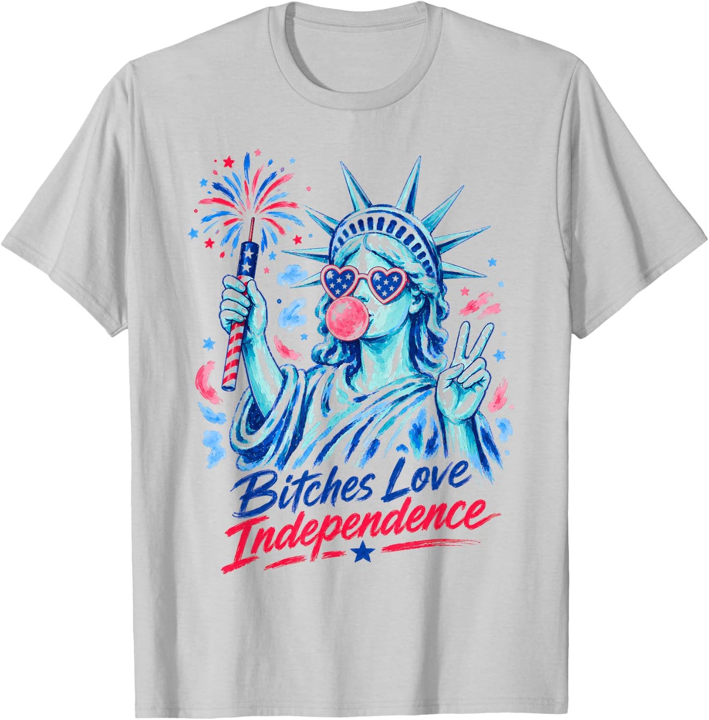 Retro Bitches Love Independence Funny 4th of July Women T-Shirt - T-Shirt | Ash