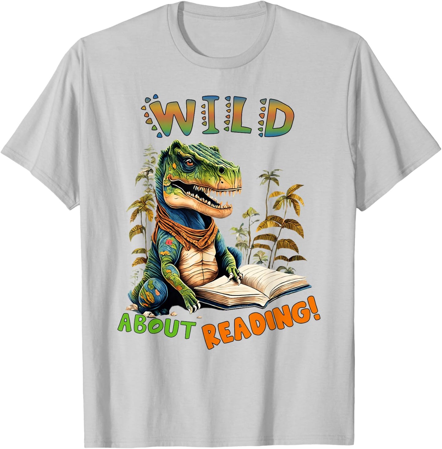 Librarian Teacher Kids Wild About Reading Dinosaur Reading T-Shirt - T-Shirt | Ash