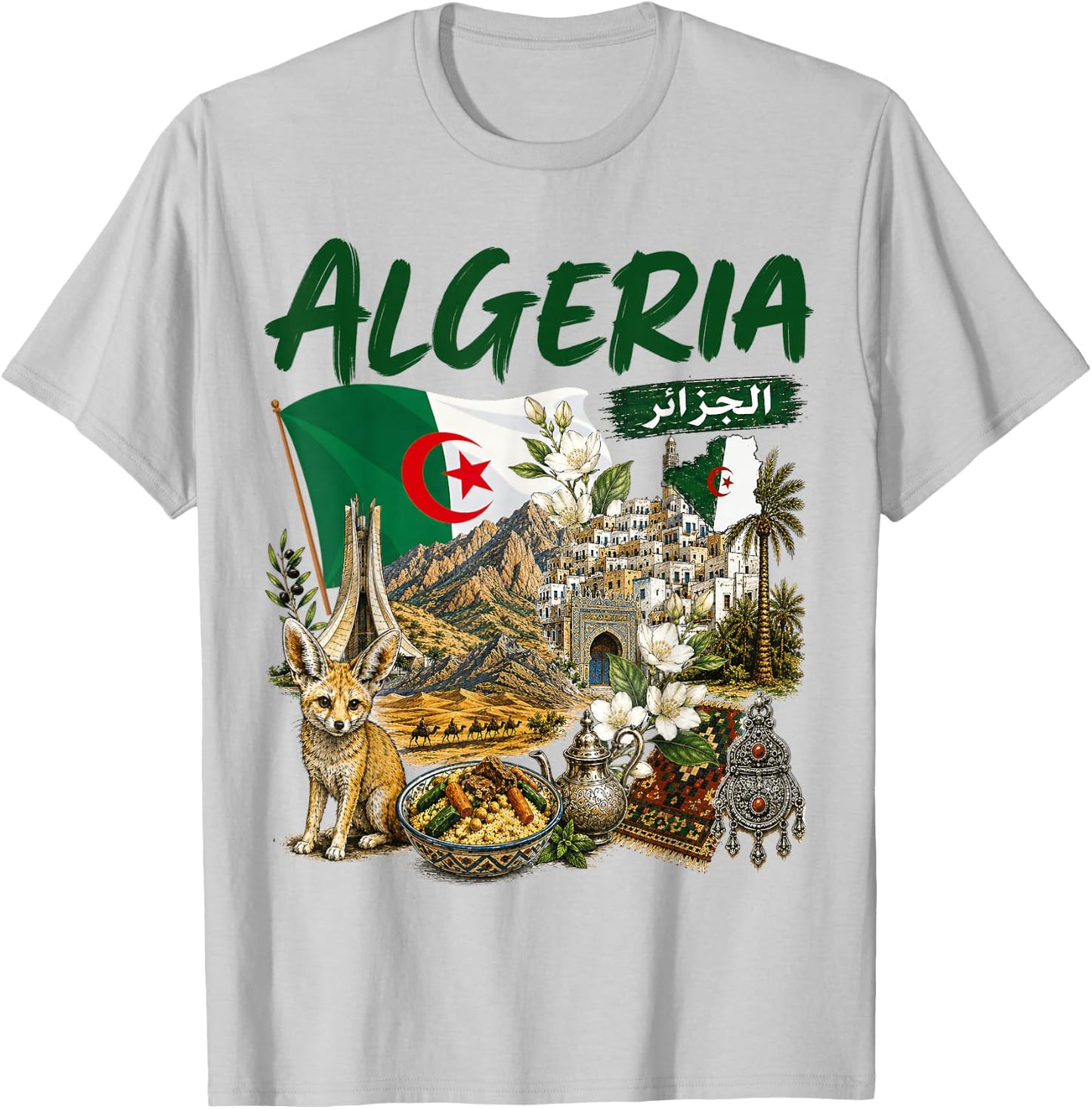 Algerian Flag Heritage Outfit Idea Algeria Themed T-Shirt - T-Shirt | Ash
