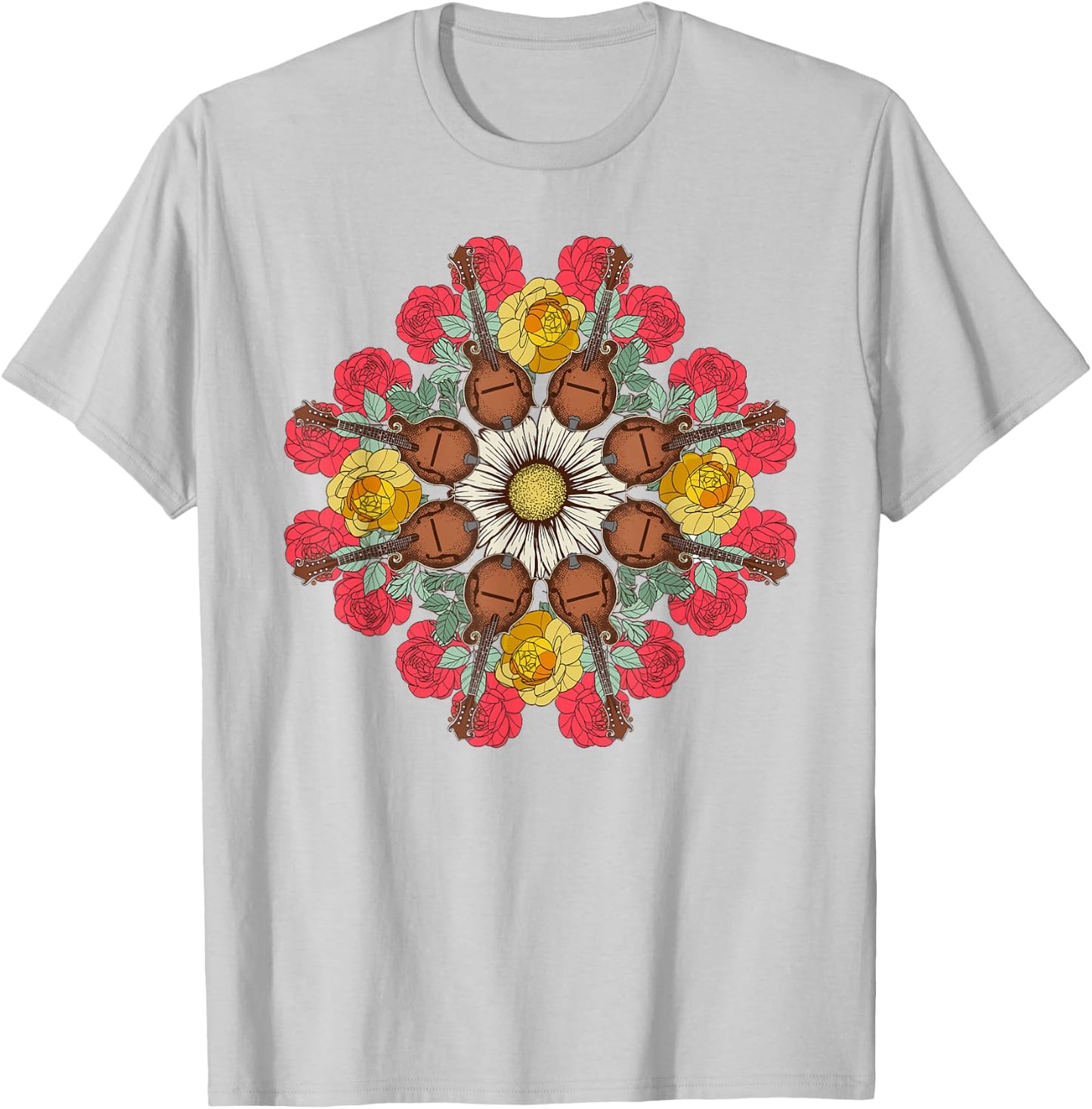Mandolin Mandala Bluegrass, Mindfulness & Nature Graphic T-Shirt - T-Shirt | Ash