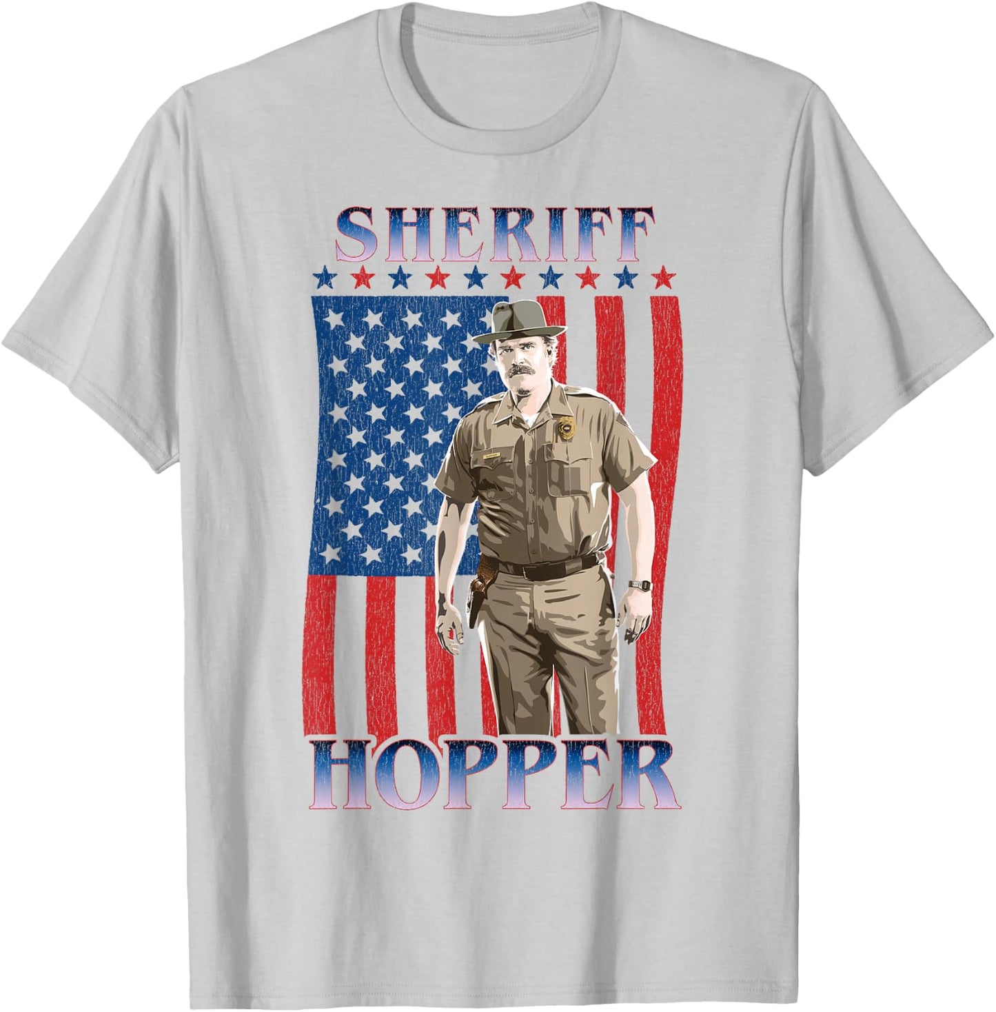 Stranger Things Sheriff Hopper American Flag Poster T-Shirt - T-Shirt | Ash