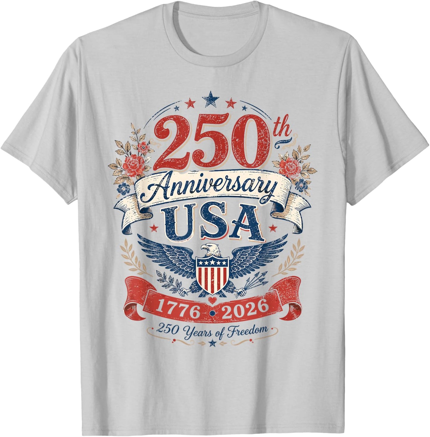 250th Anniversary USA Women Vintage Patriotic 1776 2026 T-Shirt - T-Shirt | Ash