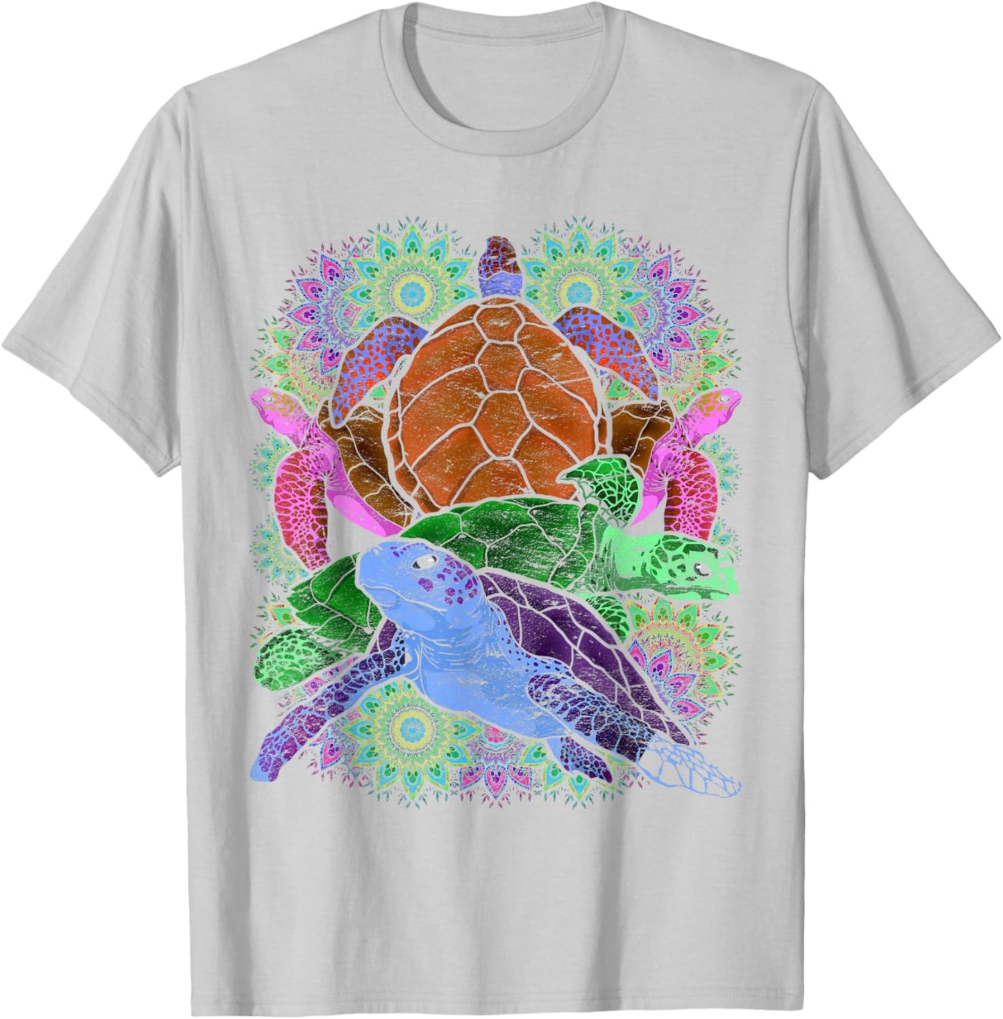 Colourful Mandala Hawaiian Tattoo Ocean Animal Turtle T-Shirt - T-Shirt | Ash