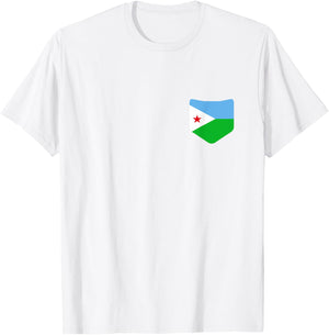 Djibouti Flag with Printed Djibouti Flag Pocket T-Shirt - T-Shirt | White
