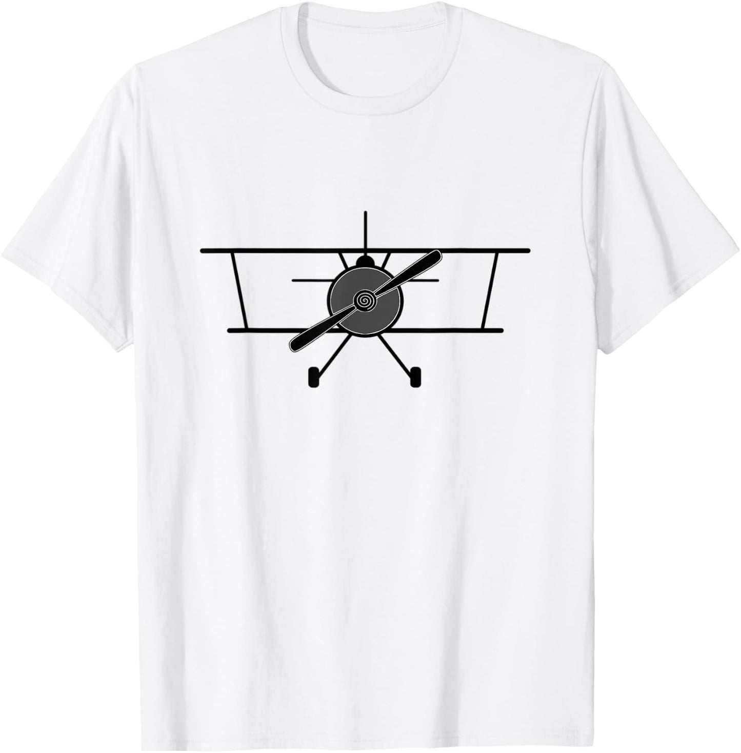 Classic Bi-Plane, Aviation and Aircraft Line Art T-Shirt - T-Shirt | White