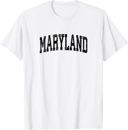 Maryland MD Vintage Athletic Sports Black Design T-Shirt - T-Shirt | White