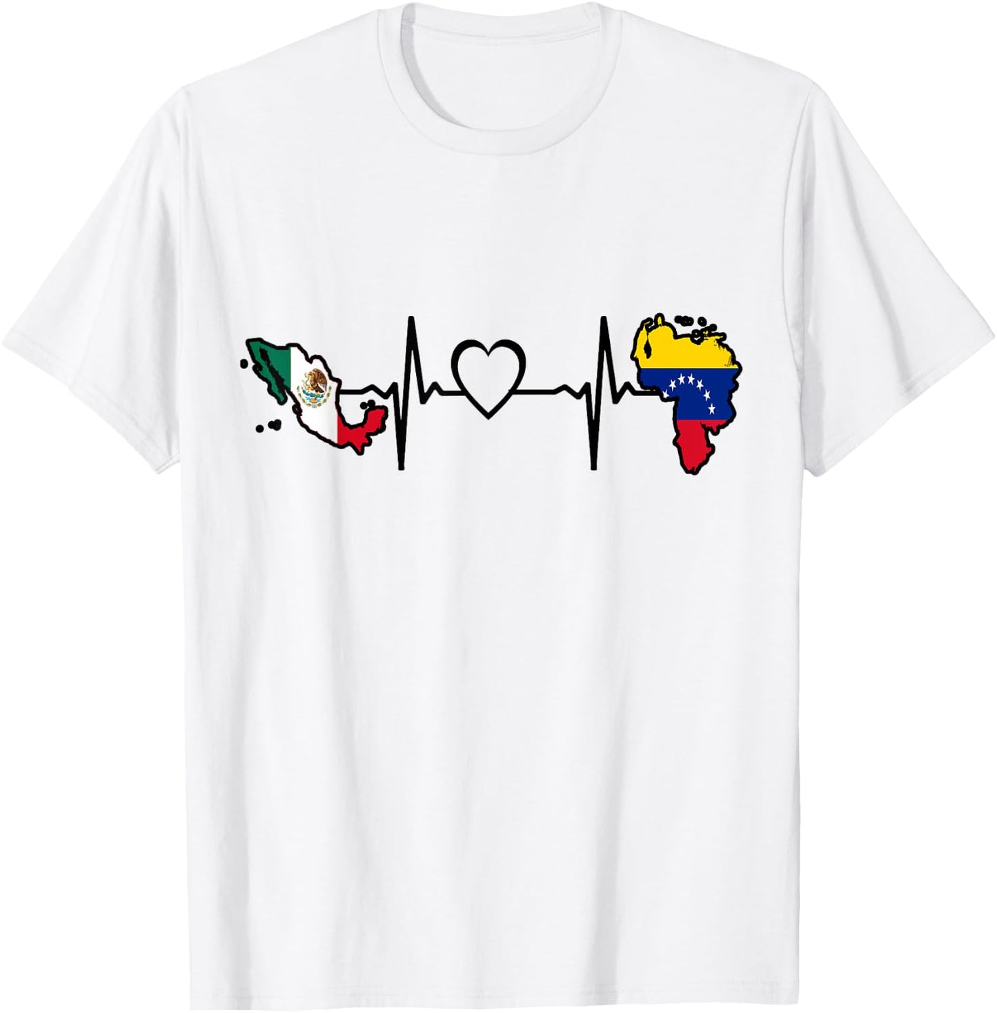 Mexico Venezuela Flag - Mexican Venezuelan HeartBeat T-Shirt - T-Shirt | White