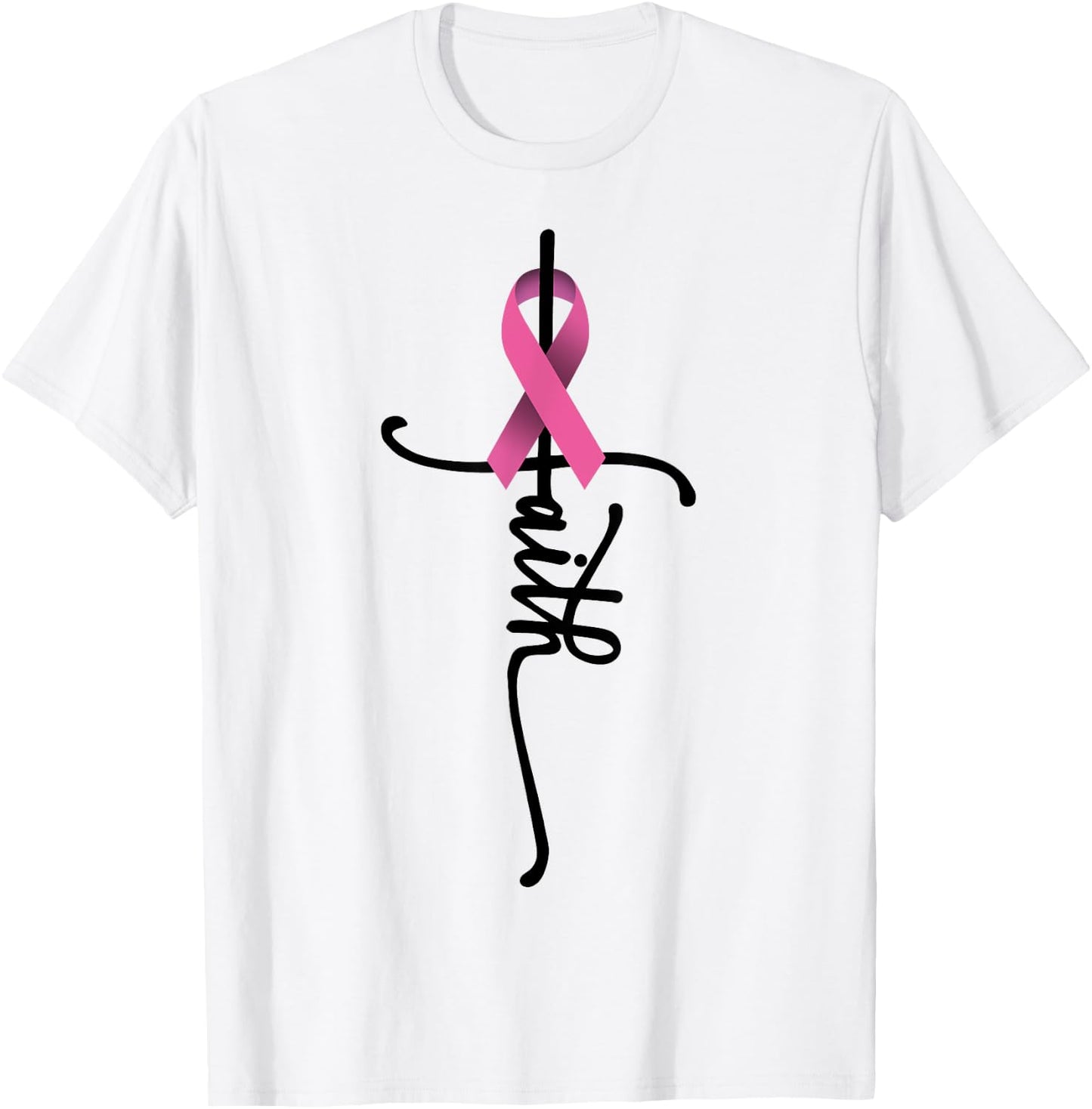 Faith Cross Warrior Survivor Pink Ribbon Breast Cancer T-Shirt - T-Shirt | White