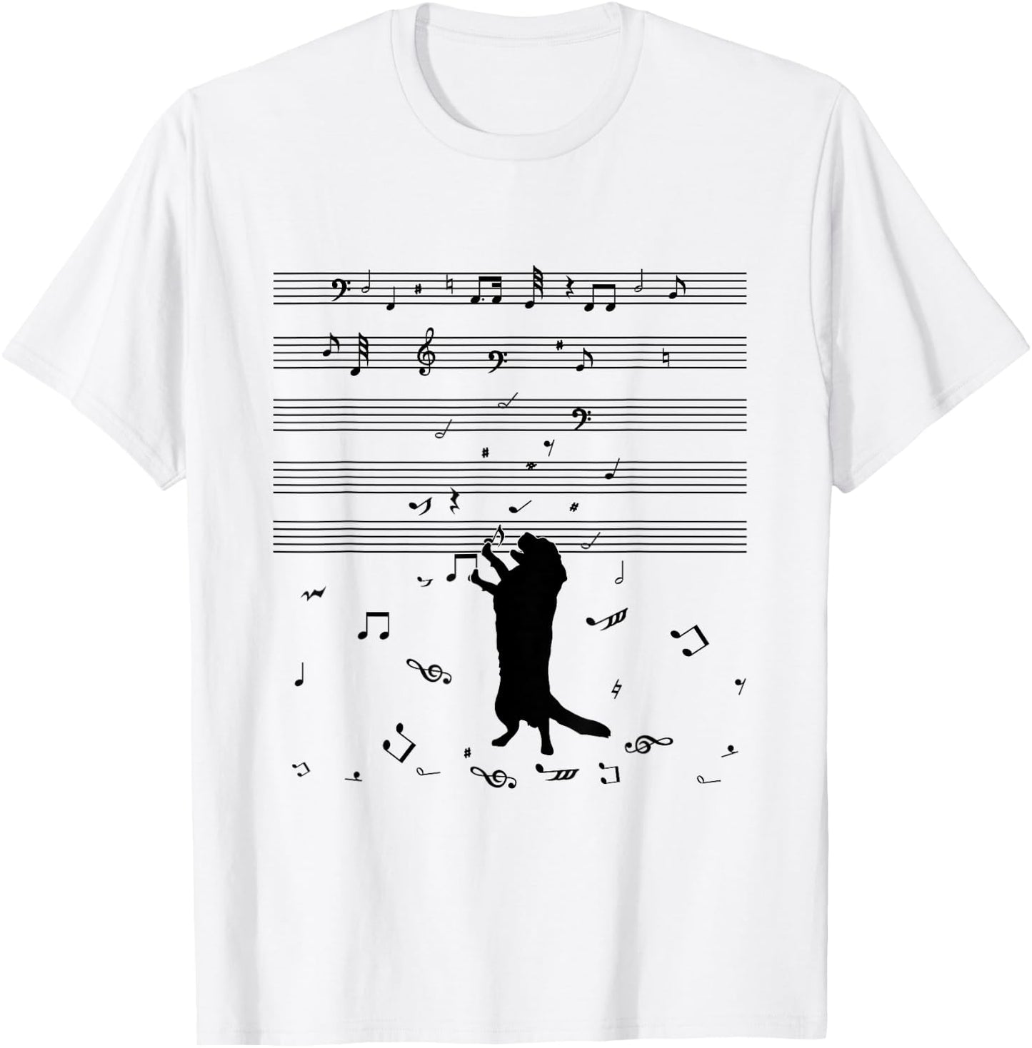 Dog Music Notes Treble Clef Dog Holder & Musicians T-Shirt - T-Shirt | White