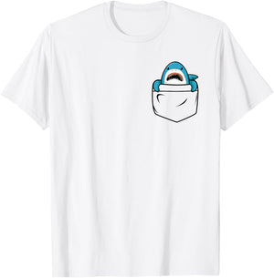 Shark in a Pocket Funny Ocean Vintage Cute Shark Lover T-Shirt - T-Shirt | White