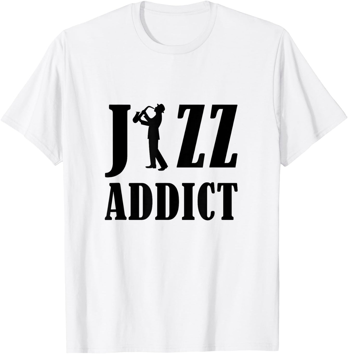 Funny Suggestive Jazz Addict Playing Saxophone Text Outline T-Shirt - T-Shirt | White