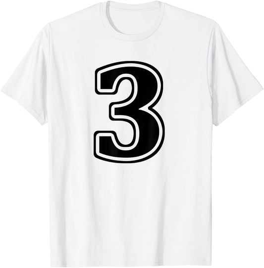 Number 3 Three Front & Back Team Uniform or Birthday T-Shirt - T-Shirt | White
