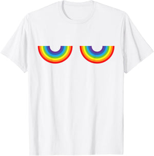 Support Gay Les Pride Rainbow Boobs T Shirt Gay Pride T-Shirt - T-Shirt | White