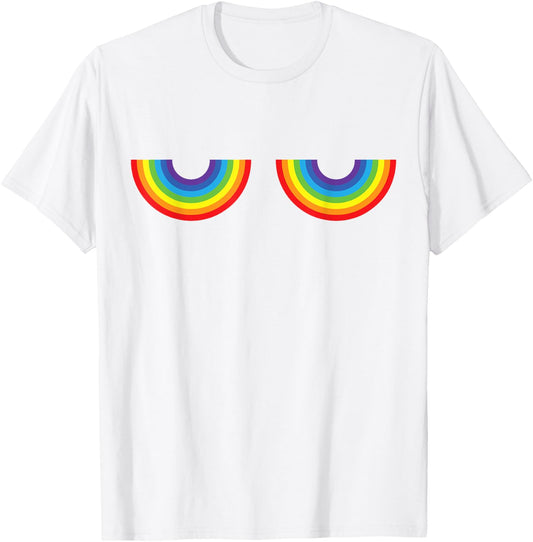 Support Gay Les Pride Rainbow Boobs T Shirt Gay Pride T-Shirt - T-Shirt | White