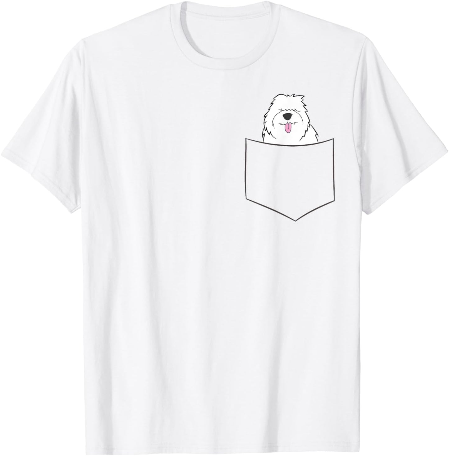 Old English Sheepdog In A Pocket English Sheepdog Dog Men Women Girls Kids T-Shirt - T-Shirt | White