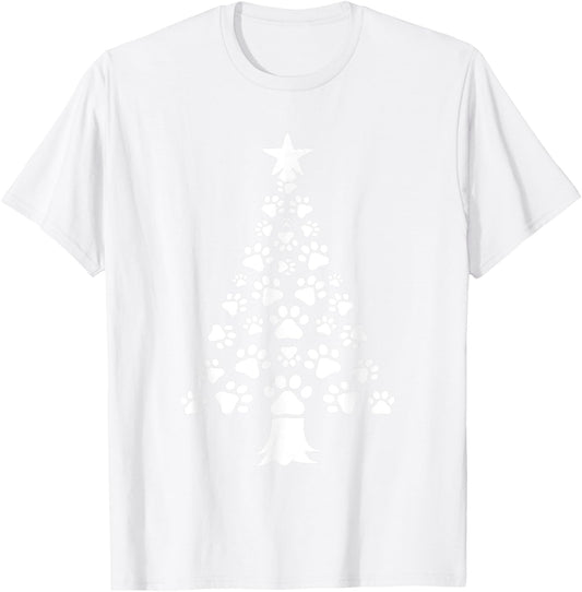 Christmas Dog Paws Tree Funny Xmas Pet Dog Holiday Puppy T-Shirt - T-Shirt | White
