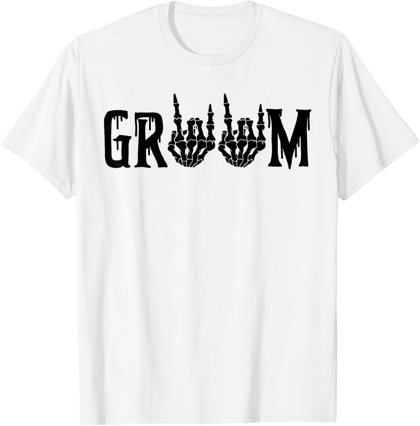 Groom Skeleton Hand Bride Halloween Wedding Bachelorette T-Shirt - T-Shirt | White