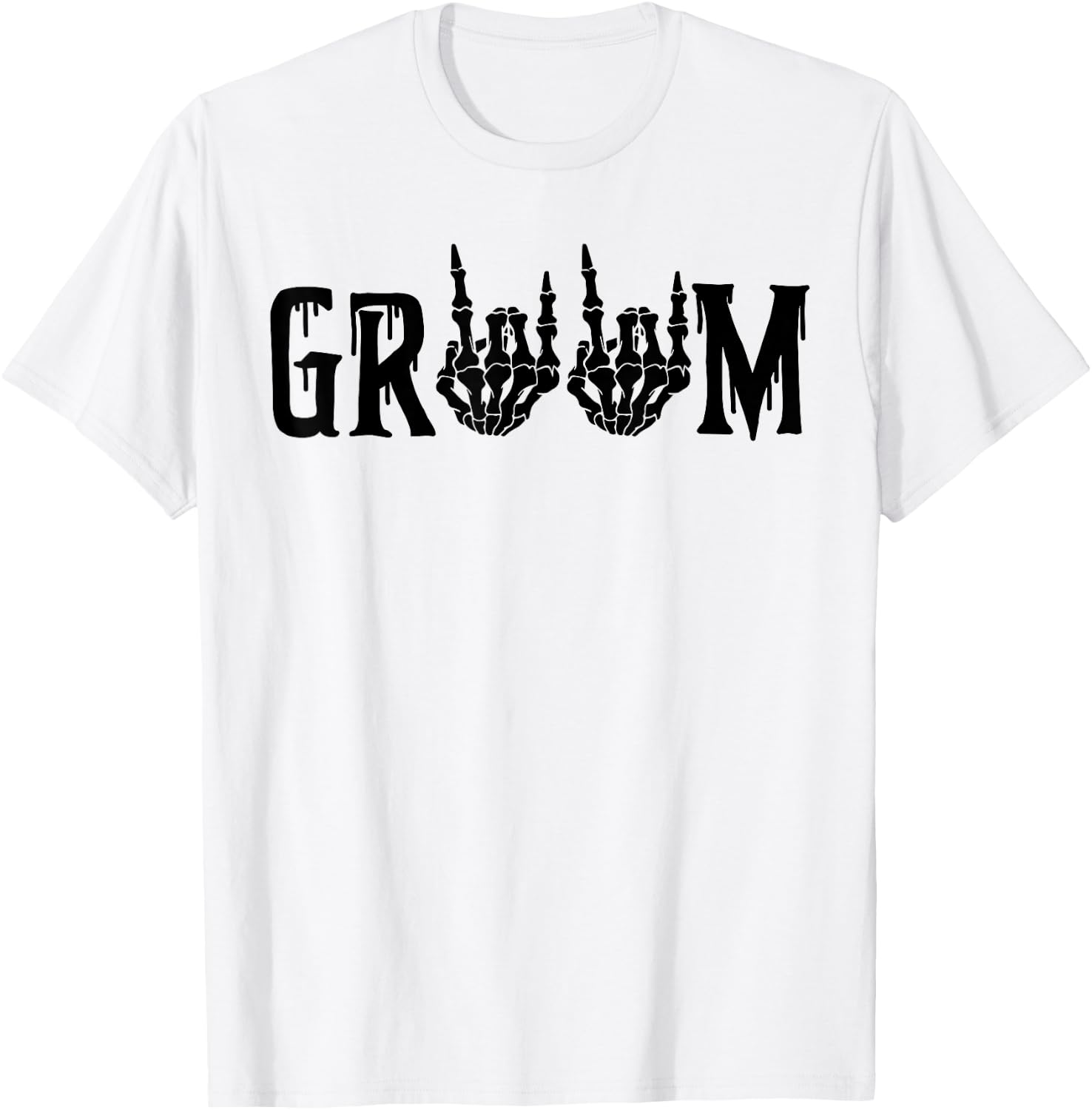 Groom Skeleton Hand Bride Halloween Wedding Bachelorette T-Shirt - T-Shirt | White