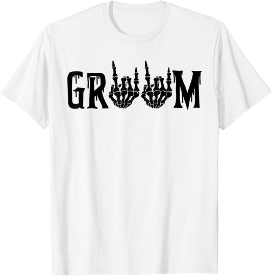 Groom Skeleton Hand Bride Halloween Wedding Bachelorette T-Shirt - T-Shirt | White