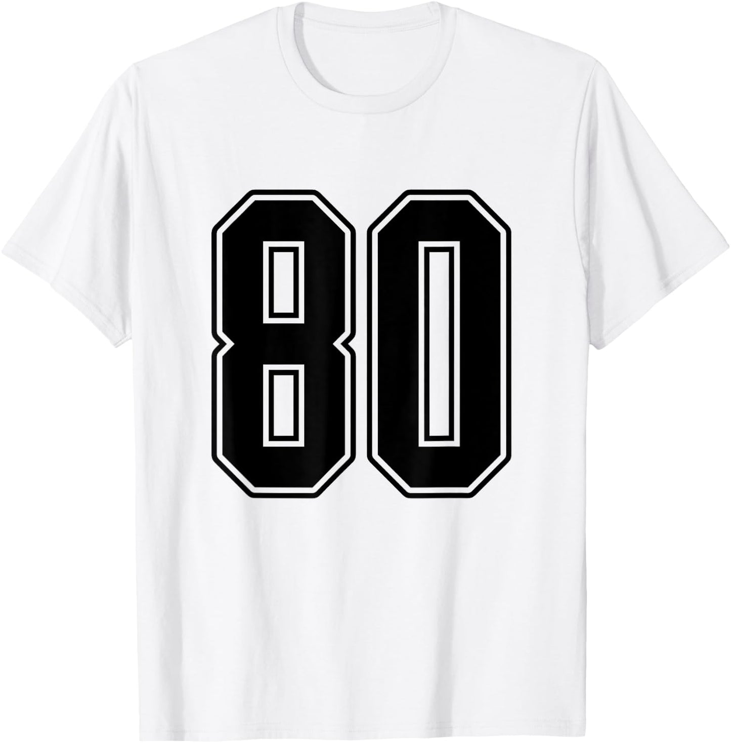 #80 Black Outline Number 80 Sports Fan Jersey Style Easy T-Shirt - T-Shirt | White