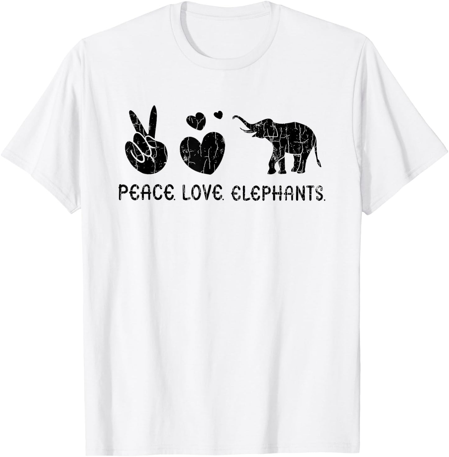 Peace Love Elephants Funny Elephant Lover Boys Girls Graphic T-Shirt - T-Shirt | White