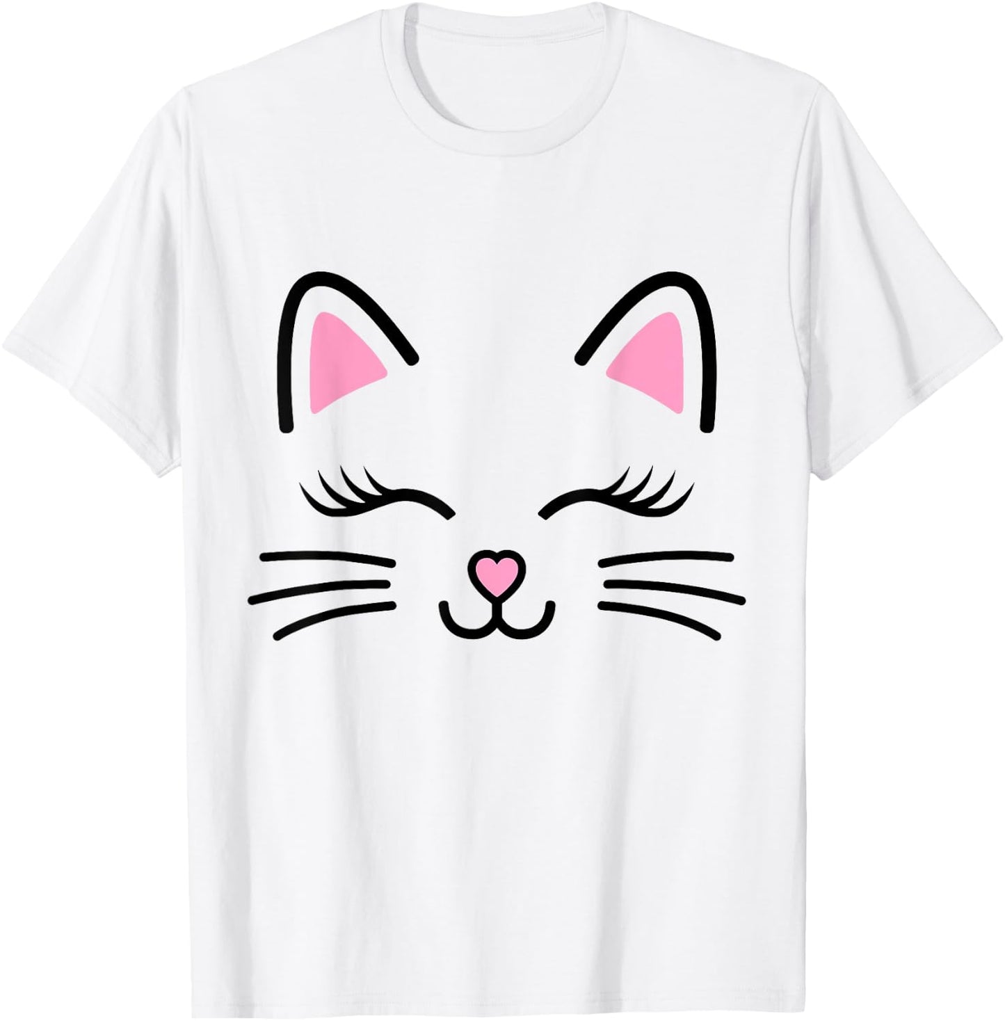 Women's Cat Face Whiskers Print Cosplay Kitty Love Halloween Small T-Shirt - T-Shirt | White