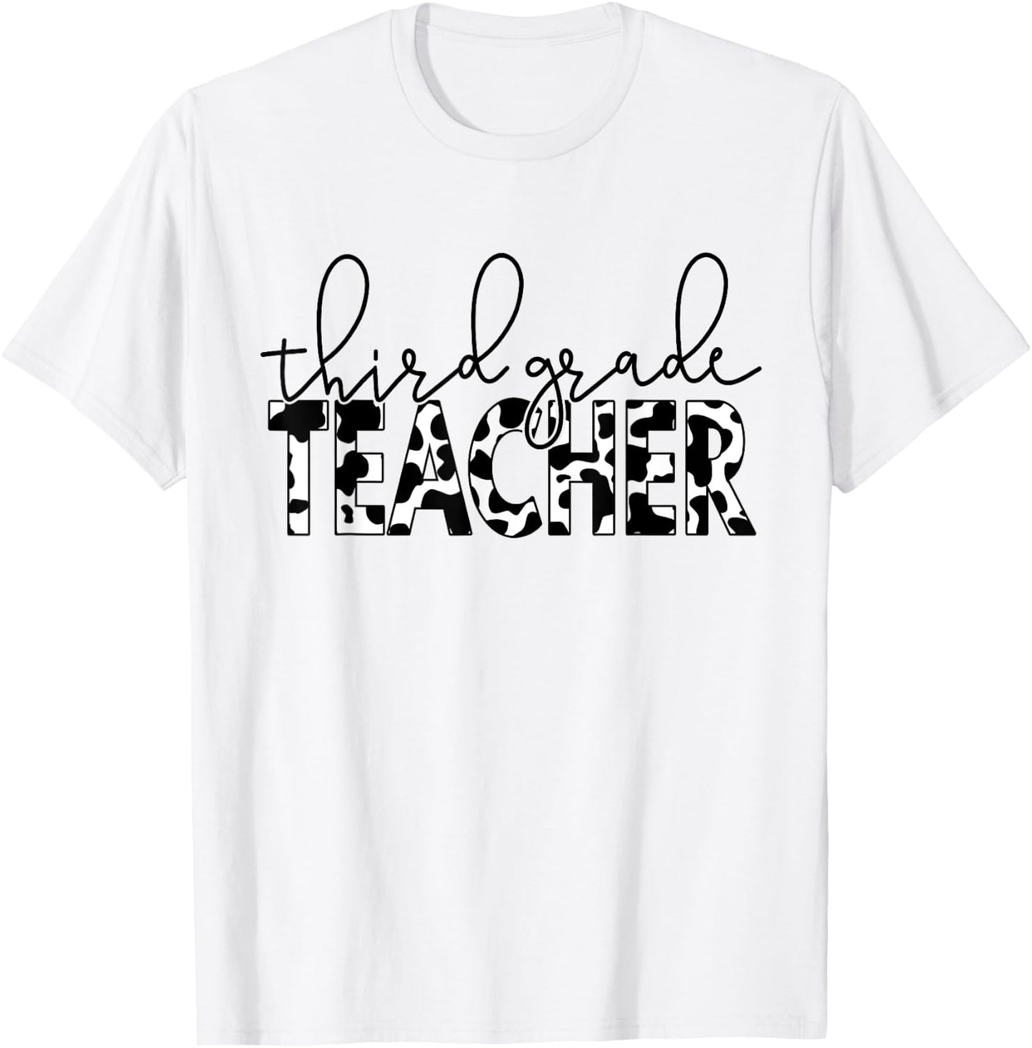 Cow Print 3rd Grade Elementary School Third Grade Teachers T-Shirt - T-Shirt | White