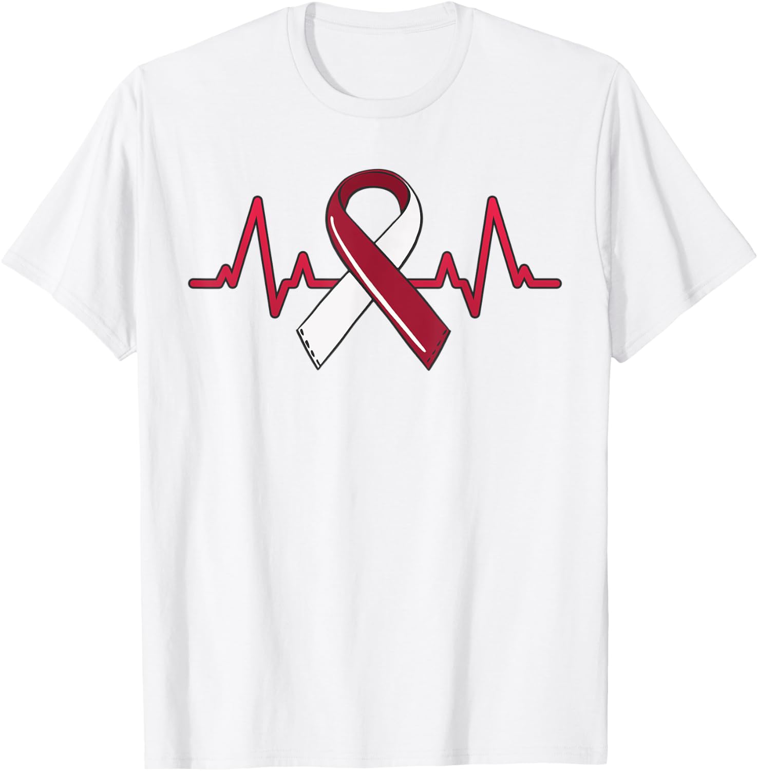 Oral Head And Neck Cancer Heartbeat Throat Burgundy Ribbon T-Shirt - T-Shirt | White