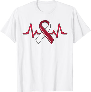 Oral Head And Neck Cancer Heartbeat Throat Burgundy Ribbon T-Shirt - T-Shirt | White