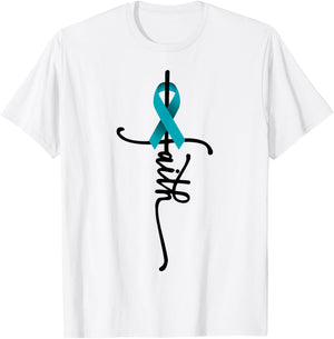Ovarian Cancer Faith Ovarian Cancer Awareness Support T-Shirt - T-Shirt | White