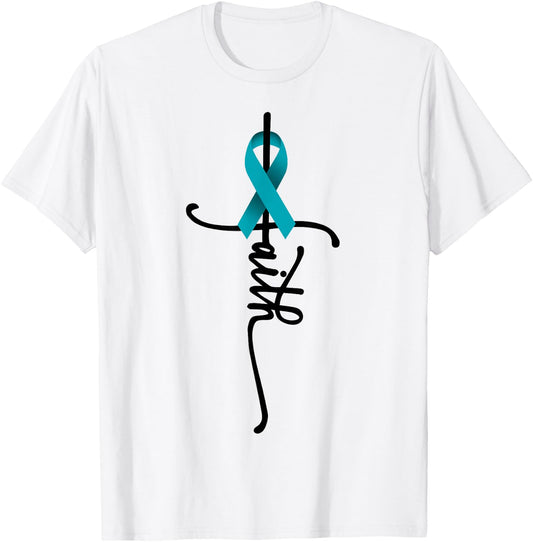 Ovarian Cancer Faith Ovarian Cancer Awareness Support T-Shirt - T-Shirt | White