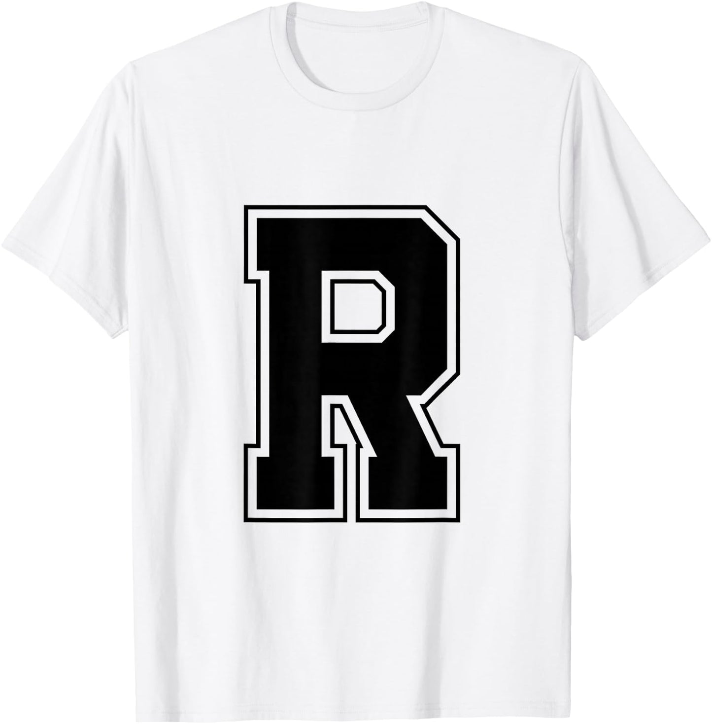 Letter R Big Bold Capital Varsity Alphabet Monogram T-Shirt - T-Shirt | White