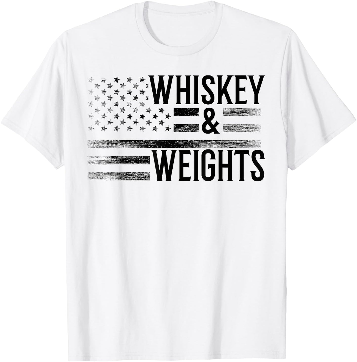 USA Flag Whisky Gym Workout - Whiskey And Weights Women Men T-Shirt - T-Shirt | White