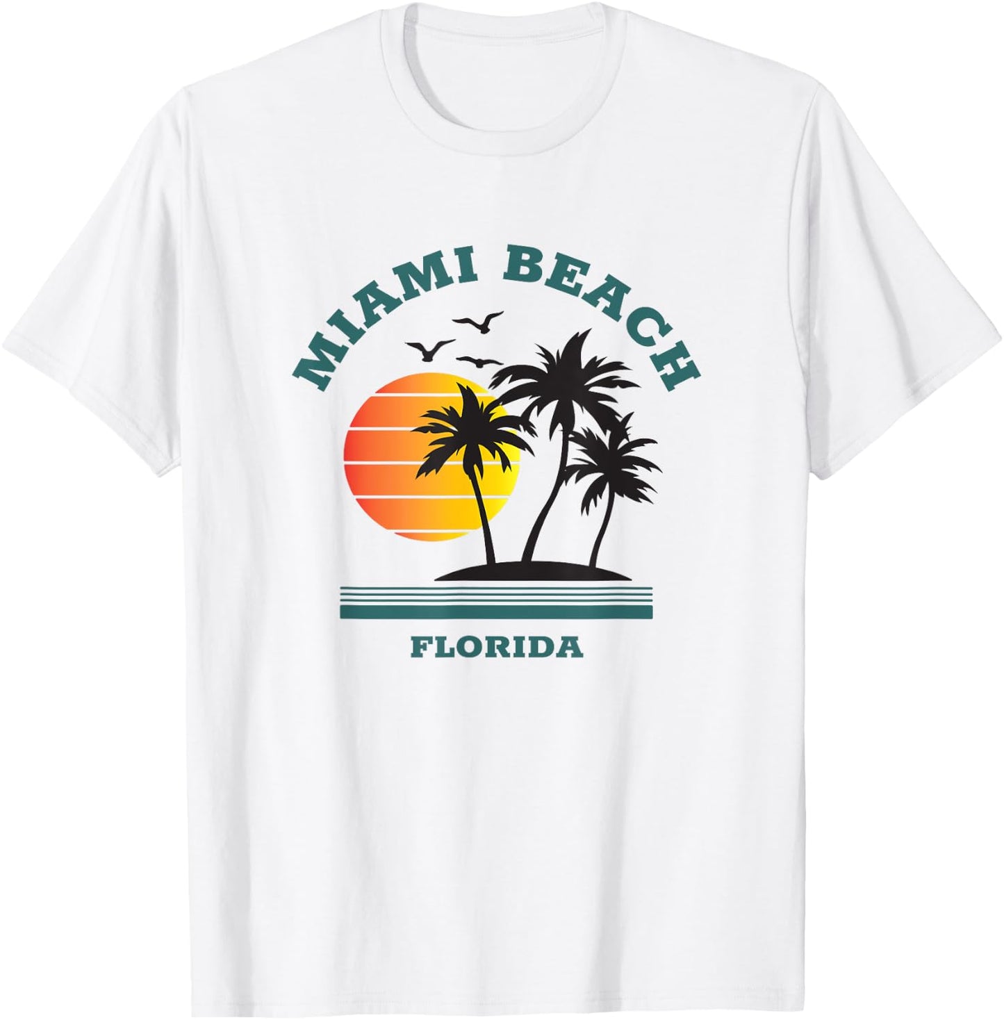 Retro Cool Miami Beach Florida Beaches Novelty T-Shirt - T-Shirt | White