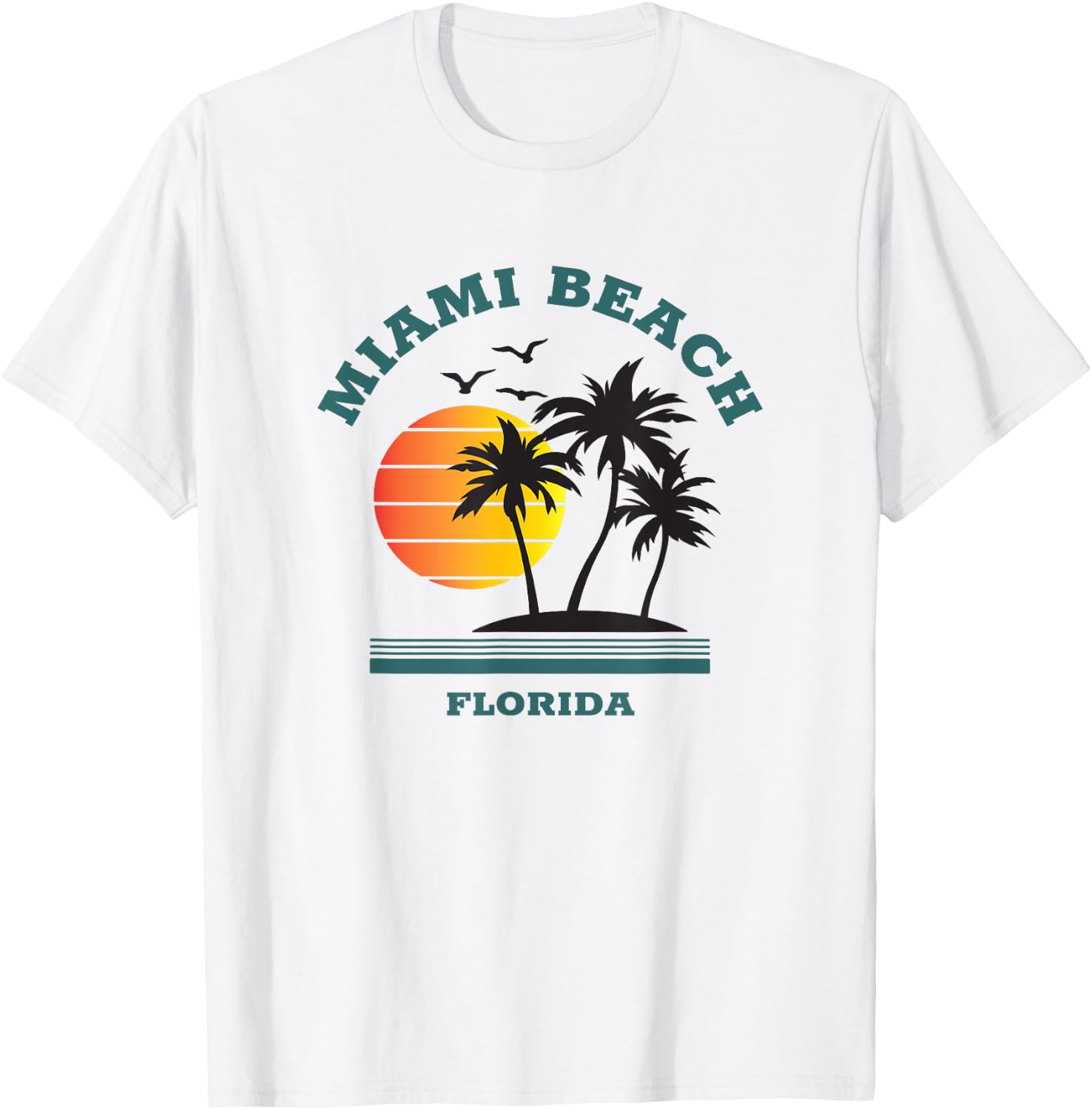 Retro Cool Miami Beach Florida Beaches Novelty T-Shirt - T-Shirt | White