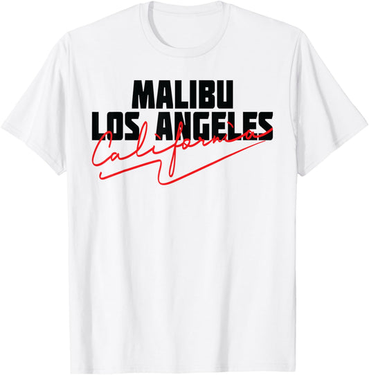 Malibu Los Angeles California USA Vintage Retro Typography T-Shirt - T-Shirt | White
