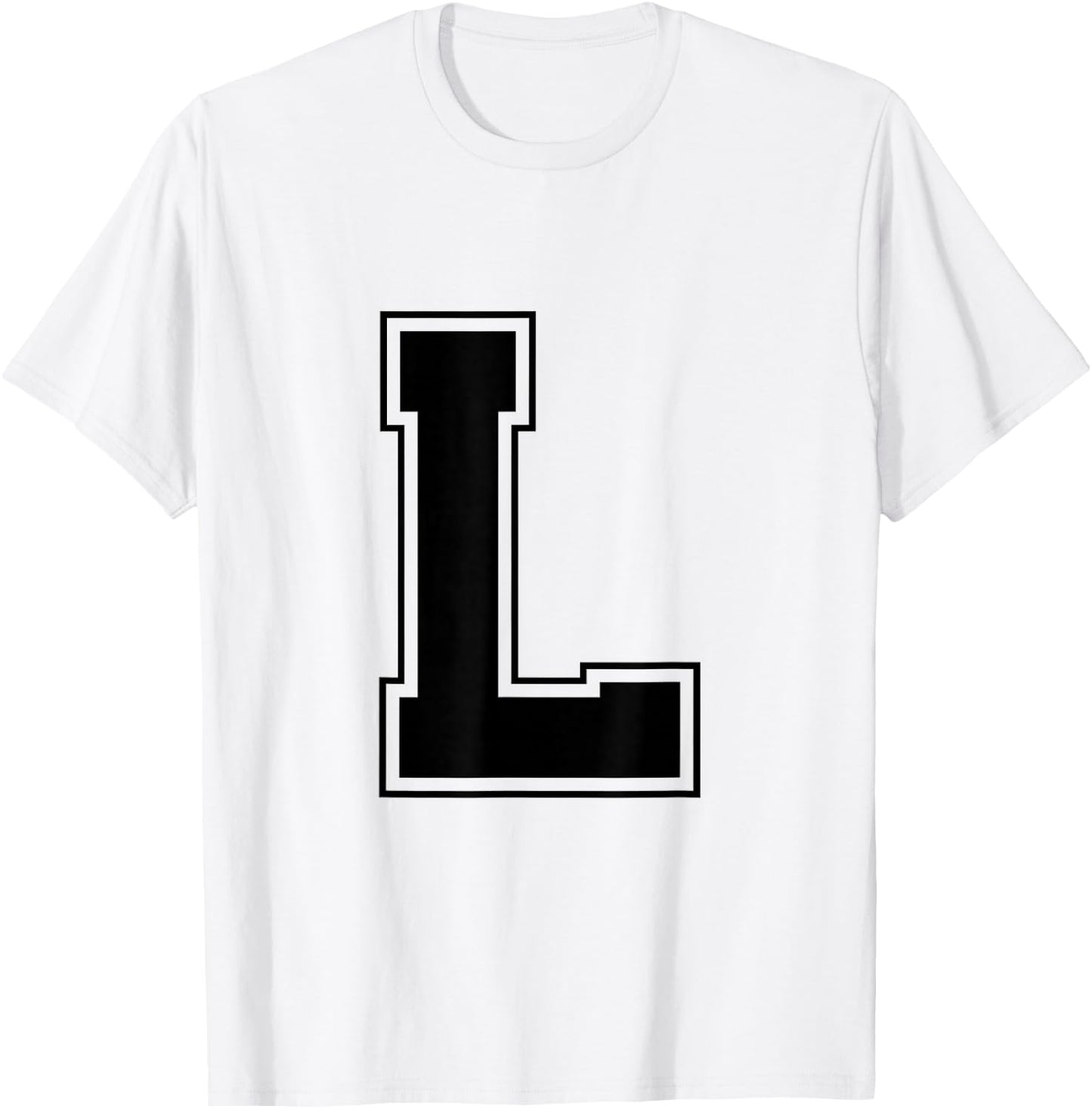 Letter L Big Bold Capital Varsity Alphabet Monogram T-Shirt - T-Shirt | White