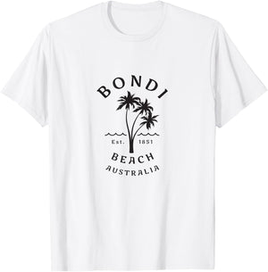 Retro Cool Bondi Beach Australia Vintage Palm Tree Novelty T-Shirt - T-Shirt | White