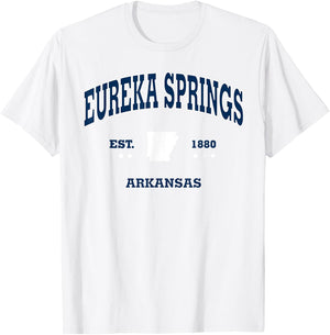 Eureka Springs Arkansas AR Throwback Navy Vintage Athletic T-Shirt - T-Shirt | White
