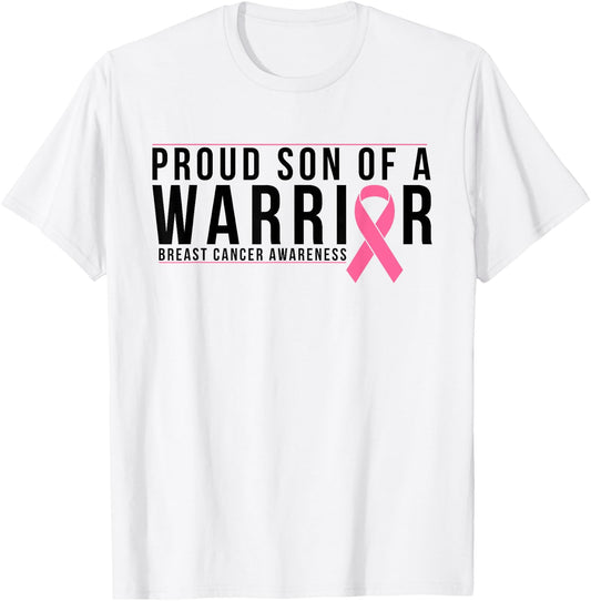 Son Of A Warrior - Breast Cancer Awareness Support T-Shirt - T-Shirt | White