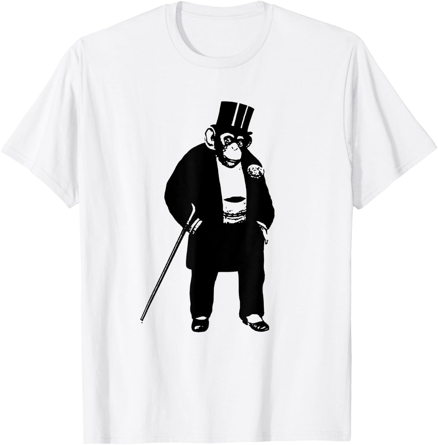 FUNNY CHIMP IN A SUIT -ape - monkey - top hat - cane T-Shirt - T-Shirt | White