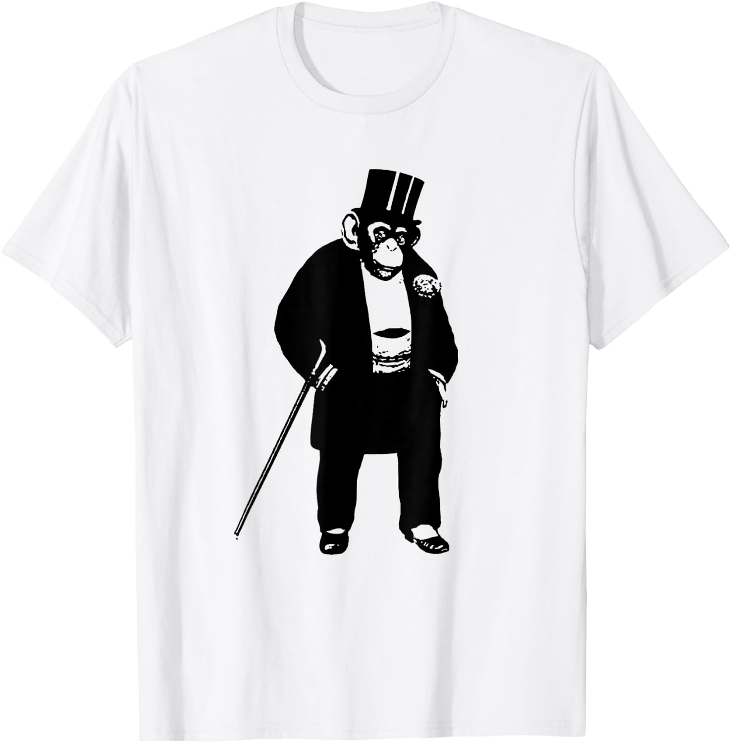 FUNNY CHIMP IN A SUIT -ape - monkey - top hat - cane T-Shirt - T-Shirt | White