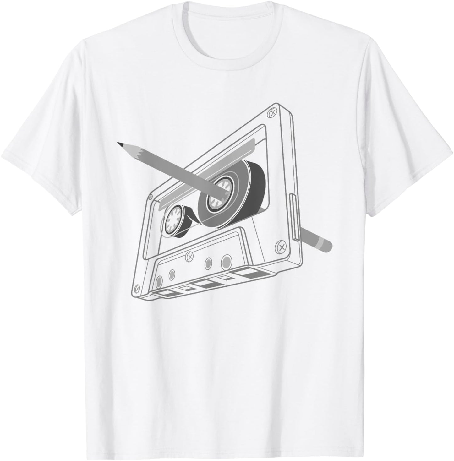 Vintage Rewind Funny 80s 90s Cassette Pencil Gift Men Women T-Shirt - T-Shirt | White