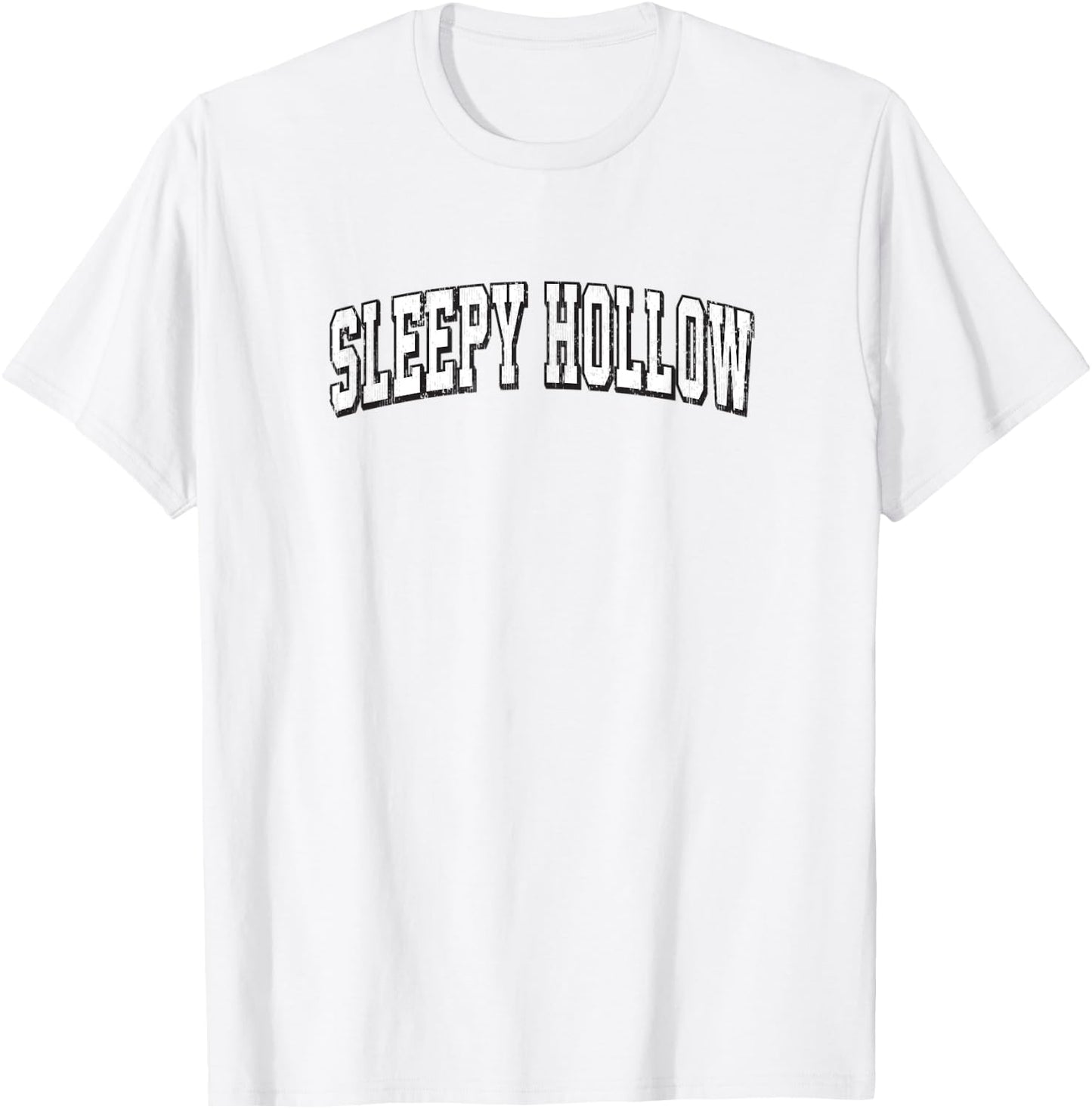 Sleepy Hollow New York Vintage Athletic Sports B&W Print T-Shirt - T-Shirt | White