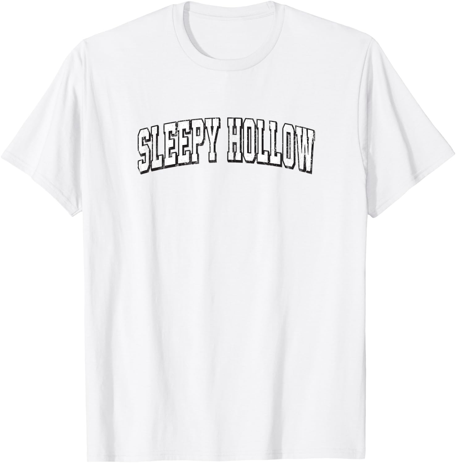 Sleepy Hollow New York Vintage Athletic Sports B&W Print T-Shirt - T-Shirt | White