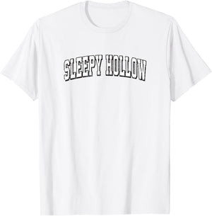 Sleepy Hollow New York Vintage Athletic Sports B&W Print T-Shirt - T-Shirt | White