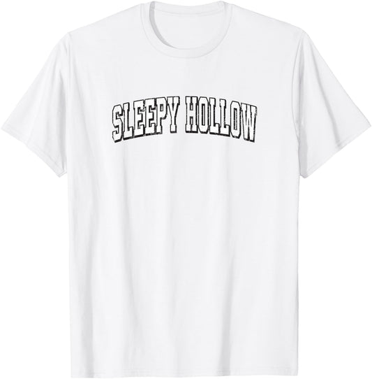 Sleepy Hollow New York Vintage Athletic Sports B&W Print T-Shirt - T-Shirt | White